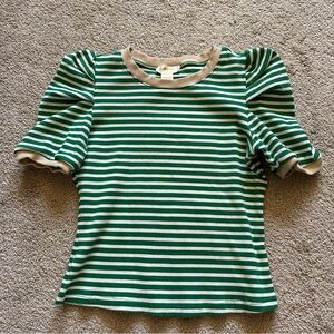 maeve anthropologie green striped puff sleeve top